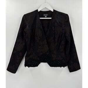 Karen Lawrence Jacket Womens 10 Brown Black Floral Diamond Beaded Embroidered